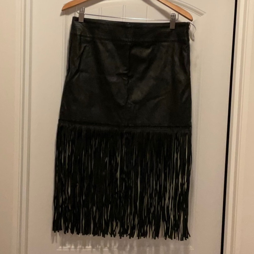 Comme Faux Leather Black Fringe Skirt